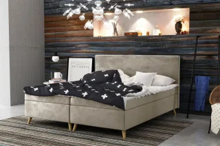 Boxspringbett Schlafzimmerbett Sileno 140x220cm in Stoff Riviera Beige