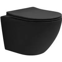 LuxeBath Tiefspül-WC Spülrandloses Hänge WC Keramik mit WC-Sitz abnehmbar Softclose, Wand-WC kurz Schwarz matt Toilette Duroplast Tiefspüler