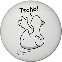 speecheese Magnet Ente winkt zum Abschied Magnet rund mit Spruch Tschö
