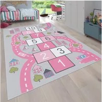 Paco Home Kinderteppich Bino 569, rechteckig, Höhe: 4 mm, Kurzflor, Straßen-Spiel-Teppich & Motiv Hüpfkästchen "Himmel & Hölle"
