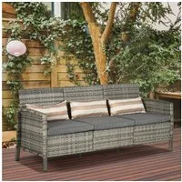 Outsunny Gartenbank Rattan Sofa mit Kissen (Gartenmöbel, 1-St., Garten Loungesofa), Stahl, Grau, 68 x 173 x 78 cm