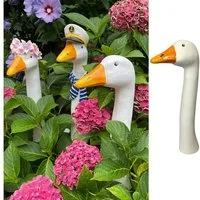 Online-Fuchs Gartenfigur Gänsehals Gartenstecker Gans - lustige Deko Gartenfiguren, Beetstecker, Gänsekopf für außen, 35 bis 38 cm groß