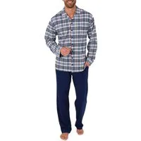 Normann Pyjama Herren Pyjama Schlafanzug langarm zum durchknöpfen aus soften Jersey