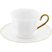 Mulex Kaffeeservice 12-tlg Mokkatassen-Set aus hochwertigem Porzellan - 90 ml, Weiß/Gold (12-tlg), 6 Personen, Porzellan, 6x Mokkatassen, 6x Untertassen