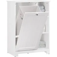 SoBuy Wäscheschrank Badezimmerschrank, Wäschekorb, Badmöbel, Badschrank mit 3 Regale Badschrank mit Wäschesack Wäschetruhe Wäschesammler Wäschekorb Weiß