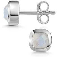 Materia Paar Ohrstecker Edelstein Mondstein weiß facettiert quadratisch SO-340, 925 Sterling Silber