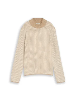 Tom Tailor - Loose Fit Strickpullover mit Wollanteil beige white structure - Gr. - XL