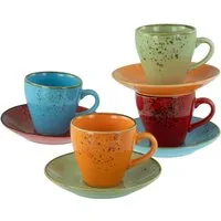 CreaTable Espressotasse Nature Collection Mediterran, Espresso-Set, 8-tlg., 8-tlg., Steinzeug, Handwerklicher Look, Vintage