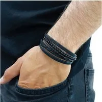 NAHLE Lederarmband Herren Lederarmband mit Onyx Perlen (inklusive Schmuckbox), aus Leder, mit Magnetverschluss für ein sicheres verschließen