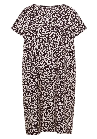 CECIL - Knielanges Kleid aus Leinenmix mit Print rich burgundy - Gr. - L