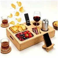 Zedelmaier Servierplatte Snackbox aus Bambus, FIFA World Cup Couchbar, Kaffeebar, Sofatablett, Bambus, mit 2 Snackschalen, 2 Getränkehaltern mit Untersetzer, Handyhalterung