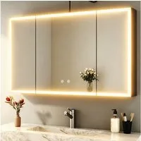 WDWRITTI Badezimmerspiegelschrank mit LED Spiegelschrank Bad mit Beleuchtung 100cm x 60cm 90x60cm 3türig (Alu-Schranktür, Stahl Schrank-Korpus, Doppel Spiegel, Kalt/Neutral/Warmweiß, Dimmbar, Anti-Fog, Speicherfunktion) vormontiert geliefert, Wandmon