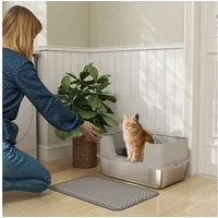 PawHut Katzentoilette Edelstahl Offene Katzenklo mit Schaufel hohem Rand Matte, für große Katzen bis 7 kg 60,2 x 40,2 x 29,5 cm, Grau