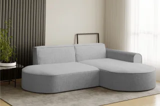 Ecksofa Designersofa BONDY in Stoff Neve Hellgrau Ottomane Rechts