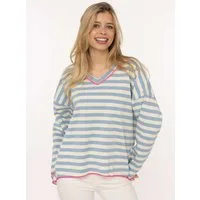 Zwillingsherz Sweatshirt "Neon Streifen" offene Kanten für Used-Look, One-Size, Kontrastnaht, V-Neck
