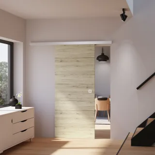 Holzschiebetür 880x2035mm Eiche San Remo Komplettset Quadratgriff