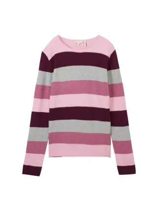 Tom Tailor - Strickpullover mit Rundhalsausschnitt red block stripe - Gr. - L