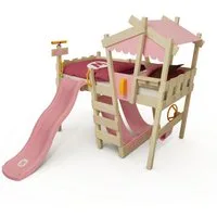 Wickey Kinderbett CrAzY Snuggy Massivholz-Hochbett mit Leiter, Lenker & Rutsche (opt) (Spielbett mit optionaler 175 cm Rutsche für maximalen Spielspaß, Abenteuer-Etagenbett mit Zubehör – auf Wunsch mit Rutsche), Massivholz-Konstruktion für Sicherheit