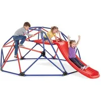 tectake Klettergerüst Spielgerüst mit Rutsche, inklusive 4 Heringe, 185 x 243 x 90 cm, (Kletterturm Freeclimber, in rot/blau), wetterfest, Sitzfläche aus Meshgewebe, Stahlgestell, ab 3 Jahren