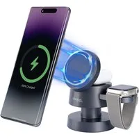 shop'n smile ideoon Multifunktionale Kabellose Ladestation 15W mit Nachtlicht USB-C 3in1 Ladestation (3in1 Wireless Ladestation 15W Handy, 5W AirPods, 3W Watch + Licht)