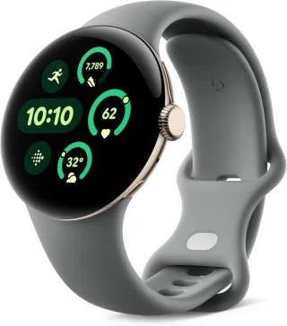 Google Pixel Watch 3 [WiFi only inkl. Kautschuk-Armband grau] 41mm Aluminiumgehäuse gold
