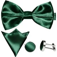 GASSANI Fliege Hochzeitsfliege, Herren-Schleife Kavalierstuch, Hochzeit Bräutigam (Set, 3-St., Manschettenknöpfe, mit Einstecktuch, Fliegenset) Uni, Seide-Touch-Finish, Vor-Gebunden Verstellbar