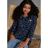 KangaROOS Langarmshirt, Viskoseshirt mit 3/4 Arm weite Passform, gepunktetes Design, Rundhalsausschnitt