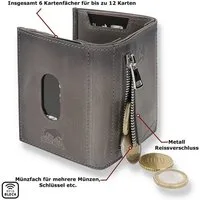 Solo Pelle Brieftasche Slim Wallet mit Münzfach [12 Karten] Slimwallet Riga [RFID-Schutz], echt Leder, RFID Schutz, Macde in Europe