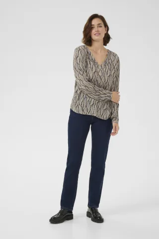 Langarm-Bluse Regular fit Grey/Black Graphic Simili grey