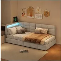 Gdood Polsterbett Daybett Jugendbett Tagesbett (1-tlg., 2 Schubladen, Geeignet für Jungen und Mädchen), Mit LED-Beleuchtung, Ladefunktion, Leinen, 90x200 cm