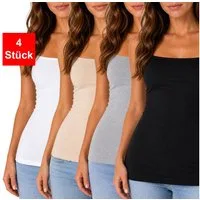 Fashionschmiede Spaghettitop 4er Pack Damen UNTERHEMD Tanktop Top (Spar-Set, 4er-Pack) Schwarz - Weiß - Beige - Grau und Farbmix im 4er Pack
