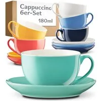 Cosumy Cappuccinotasse Cappuccino Tassen Set 6er mit Untertassen – Kaffeetassen Keramik 180ml, Keramik, 180ml