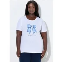 Ulla Popken Pyjamaoberteil Pyjama-Shirt Schleife Rundhals Halbarm