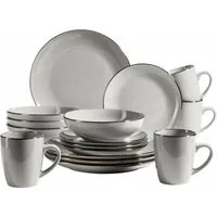 MÄSER Kombiservice METALLIC RIM, Geschirr-Set, Steinzeug (16-tlg), 4 Personen, Steinzeug