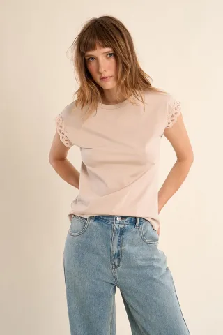 molly bracken - T-Shirt mit Rundhals beige/pink - Gr. - S