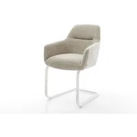 DELIFE Polsterstuhl Pejo-Flex, Freischwinger flach Weiß Webstoff Soft Beige Taschenfederkern