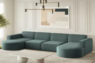 Wohnlandschaft U-Form Sofa PALMA XL in Stoff Opera Velvet Opalgrün