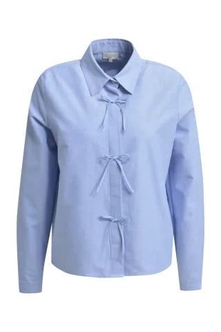 Milano Italy - shirt blouse with deco bow tie placket 1/1 sleeve light blue - Gr. - 34