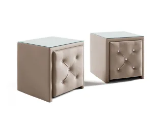 Nachttisch Nachtkonsole 2er Set SEVRA 50x50cm in Stoff Elisa Velvet Beige