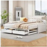 Odikalo Schlafsofa Schlafcouch 90x190 Tagesbett mit Schubladen, Multifunktionales Zwei-in-Eins-Tagesbett 90 (180) x 190 mit Kiefernbett, Schubladen und Ausziehbett Grau / Weiß