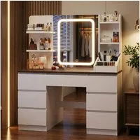 HOMALL Schminktisch Eingebaute LED-Beleuchtung, einstellbare Helligkeit, mit 7 Schubladen (GroBe 110*40*139cm Bestes Geschenk fur Ehefrau/Tochter)