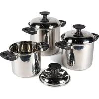 Kampa Dometic Topf-Set Space Saver Cook Set, Edelstahl (3 Töpfe und 3 Deckel), stapelbar, aus Edelstahl