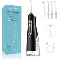 TUWENA Munddusche Leistungsstarke Munddusche Elektrischer Zahnreiniger 4 Modi & 4 Düsen, Wasser Flosser IPX7 Wasserdicht 310ML Abnehmbarer Wassertank