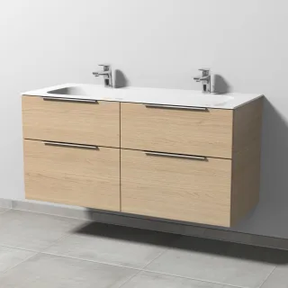 Sanipa 3way Keramik-Set Finion Keramik-Doppelwaschtisch und Unterbau mit 4 Auszügen, Eiche-Nordic UM40448