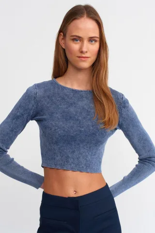 Damen Rippstrick Crop Crew Neck Pullover