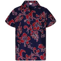 King Kameha Hawaiihemd "Hibiscus" Funky Hawaii-Hemd Herren Kurzarm Front-Tasche Stylish
