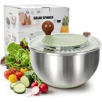 OSTWOLKE Salatschleuder Edelstahl mit Kurbelantrieb 5L Groß Salat Schleuder, 2 in 1 Servierschüssel