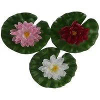 Kunstpflanze Lotusblüten weiß rosa rot schwimmende Blätter Deko Ø 14 cm 3er Set, Kaemingk