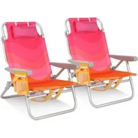 HOMECALL Klappstuhl Strandstuhl Leicht Klappbar Camping, 5-fach verstellbare Rückenlehne (Bis150KG Aluminiumrahmen, groBe Kuhitasche und Aufbewahrungstasche, 2 St), Seitentaschen, Kopfstütze, Schultergurten, Handtuchhalter