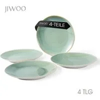 JIWOO Teller 4er Ø27,7cm, Speiseteller Steakteller Pastateller Dessertteller, (4 St), Keramik Hochwertiges Tellerset Grün Mikrowellenofen Spülmaschine